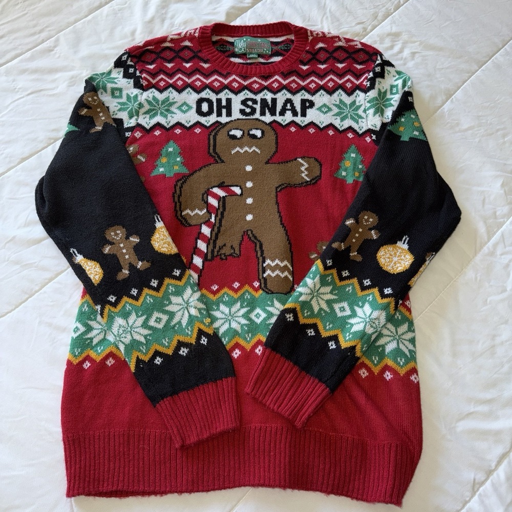 Men's Size XL Oh Snap Gingerbread Man Ugly Christmas Holiday Sweater